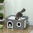 PawHut Cat Bed for Indoor Pets, Foldable Cat House with Fluffy Ball and Scratch Pad for Small and Medium Pets, Grey