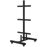 SPORTNOW Weight Rack for Olympic Weight Plate, 3 Tier Weight Tree for 2 inch Plates and Bars, Weight Organizer Stand with 4 Transport Wheels and Clamps for Home Gym, Max Load 200kg, Black