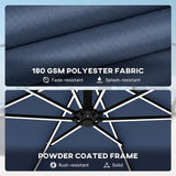 Outsunny 3 m Garden Cantilever Parasol with LED Solar Light, Round Overhanging Umbrella with 360 Rotation, Cover, Navy Blue