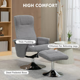 HOMCOM Swivel Recliner Chair with Footstool, Velvet Recliner Armchair with Ottoman, Steel Base, Upholstered Reclining Chair for Living Room, Bedroom, Office, Grey