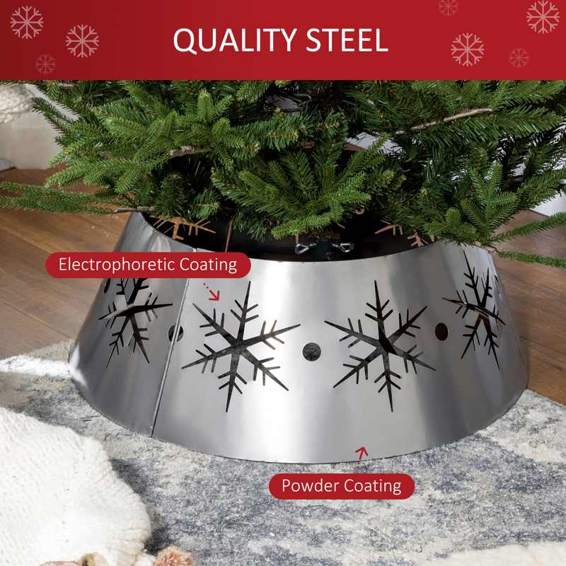 HOMCOM Christmas Tree Collar, 66cm Christmas Tree Base Cover with Hollow Snowflake Patterns, Xmas Decoration for Party, Holiday, Home, Silver