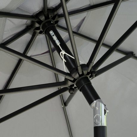 Outsunny 2.7m Patio Parasol Garden Umbrellas Outdoor Sun Shade Table Umbrella with Tilt, Crank, 8 Ribs, Ruffles, Grey