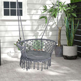 Outsunny Outdoor Hanging Rope Chair with Cotton Rope, Cotton-Polyester Blend Macrame Garden Hammock Chair with Seat Cushion, Support Backrest, for Patio, Garden, Porch, Dark Grey