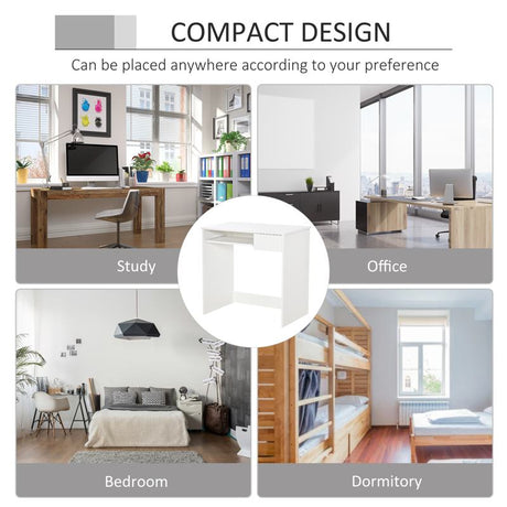 HOMCOM Compact Computer Desk with Keyboard Tray, Home Office Desk with Drawer for Bedroom Study, White