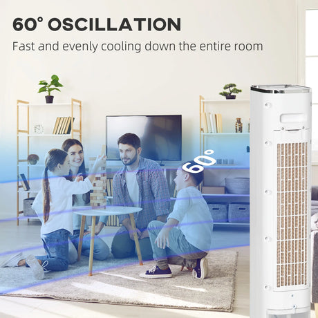 HOMCOM Portable Air Cooler, 6L Tank Humidifier Evaporative Ice Cooling Fan Water Conditioner Unit with 3 Modes, 3 Speed, Remote, Timer, Oscillating for Home Bedroom, White