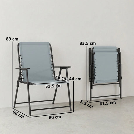 Outsunny Folding Garden Chairs Set of 2, Outdoor Dining Chairs with Wide Texteline Seat, High Back and Armrests, Light Grey