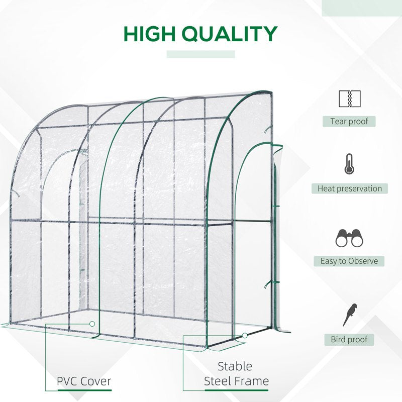 Outsunny Walk-In Greenhouse, Lean-to Small Greenhouse with Zipped Roll Up Doors, Tomato Greenhouse with Plastic Cover and Sloping Top for Flowers, Vegetables and Herbs, 214cm x 118cm x 212cm, Clear