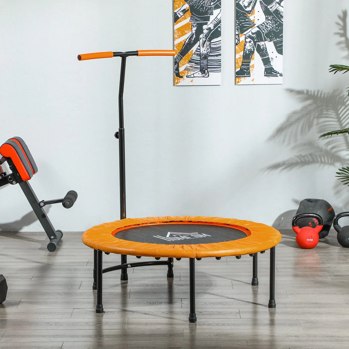 HOMCOM 40" Fitness Trampoline with Adjustable Handle, Rebounder Trampoline, Mini Jumper for Indoor Exercise Workout, Orange