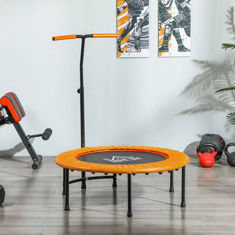 HOMCOM 40" Fitness Trampoline with Adjustable Handle, Rebounder Trampoline, Mini Jumper for Indoor Exercise Workout, Orange