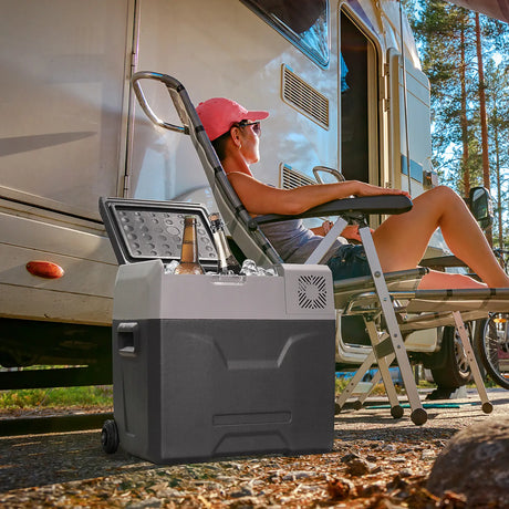 HOMCOM Car Refrigerator, Portable 12/24V 50 Litre Compressor Fridge Freezer, Electric Cooler Box for Camping, Travel, Picnic, Down to -20