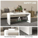 HOMCOM Curved Two-Tier Coffee Table - High Gloss White