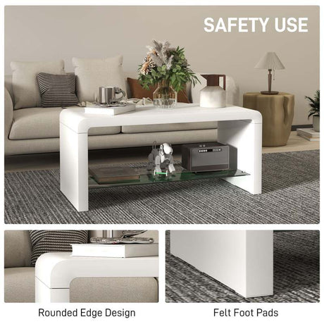 HOMCOM Curved Two-Tier Coffee Table - High Gloss White