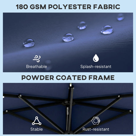 Outsunny 2.6 m Half Garden Parasol with Solar LED Lights, UPF50+ Semi Round Umbrella with 30 Tilt, Crank Handle, Dark Blue