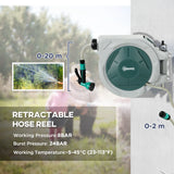 Outsunny Retractable Hose Reel Wall Mounted, 20+2m Garden Hose Pipe Reel with Lock, Auto Rewind, 7 in 1 Spray Nozzle, Includes Wall Fixings, 180 Swivel, Outdoor Watering, Light Grey