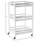 HOMCOM 3-Tier Home Trolley Kitchen Storage Cart w/ Steel Bars 4 Universal Wheels Rolling Unit Organiser Living Room White