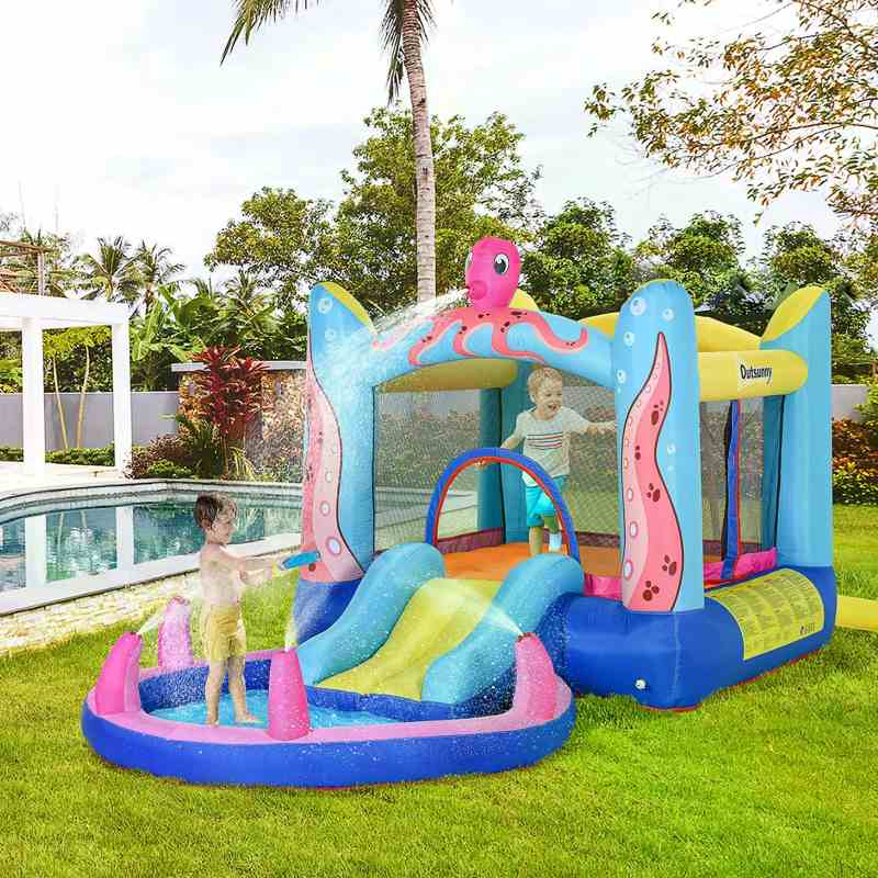 Outsunny Bounce Castle Inflatable Trampoline Slide Pool Octopus Design 3.8 x 2 x 1.8m