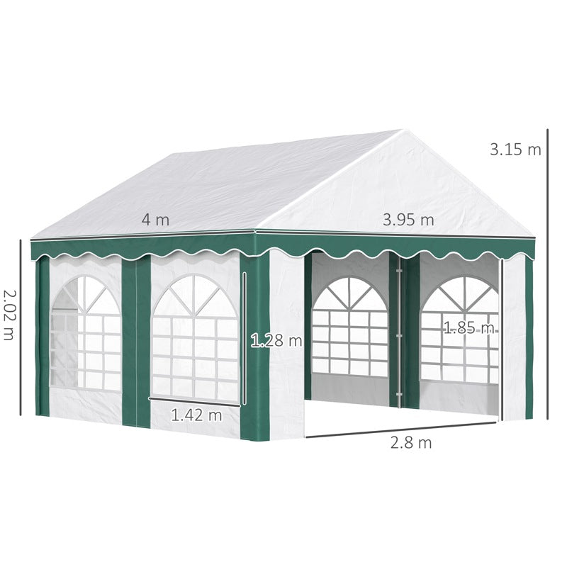 Outsunny 4 x 4m Garden Gazebo with Sides, Galvanised Marquee Party Tent with Four Windows and Double Doors, for Parties, Wedding and Events