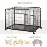 PawHut Metal Dog Cage Kennel Locking Door & Wheels Removable Tray Openable Top For Extra Large Pets 125 x 76 x 81 cm