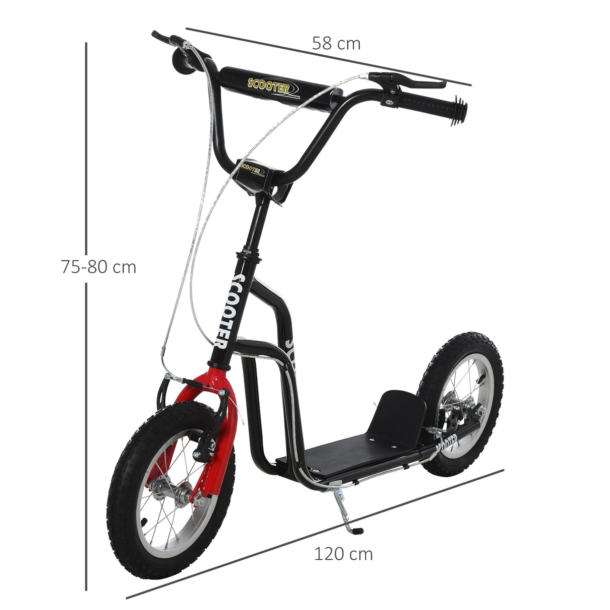 HOMCOM Teen Kick Scooter with Adjustable Handlebar, Inflatable Wheels, Two Brakes, Black
