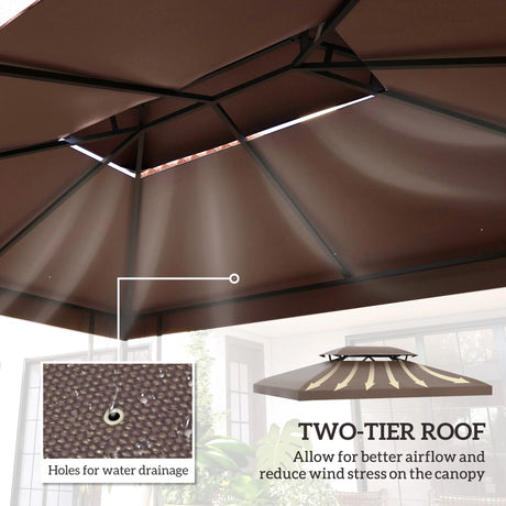 Outsunny 3x4m Gazebo Replacement Roof Canopy 2 Tier Top UV Cover Garden Patio Outdoor Sun Awning Shelters, Brown  (TOP COVER ONLY)