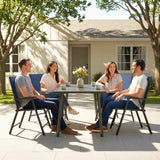 Outsunny Folding Garden Chairs Set of 4, Foldable Garden Dining Chairs with High Back, Armrests, Texteline Seat, Navy Blue
