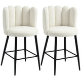 HOMCOM Bar Stools Set of 2, Faux Cashmere Upholstered Breakfast Bar Chairs, Modern Kitchen Stools with Backs, Footrest and Steel Base, Cream