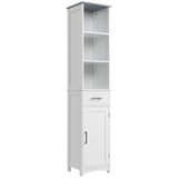 kleankin Tall Bathroom Storage Cabinet with 3 Tier Shelf, Cupboard, Drawer, Door, Freestanding Linen Tower, Slim Side Organizer, White