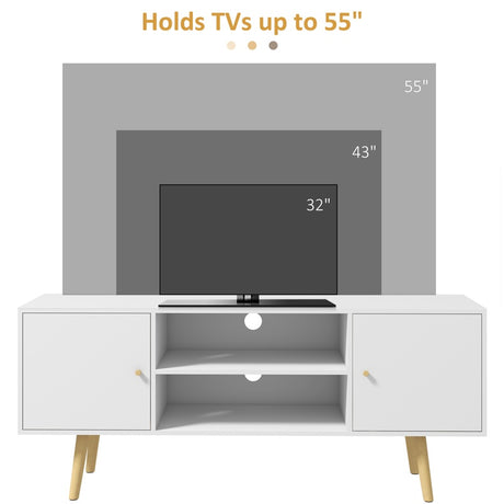 HOMCOM TV Unit Cabinet for TVs up to 55 Inches, TV Stand with Storage Shelves and Wood Legs for Living Room, White