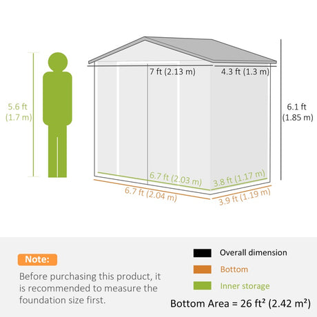 Outsunny 7 x 4ft Metal Garden Storage Shed with Vents, Floor Foundation Kit and Lockable Double Doors, Light Brown