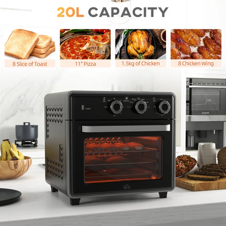 HOMCOM 20L 90-230 Mini Convection Oven, with Air Fry Function - Black