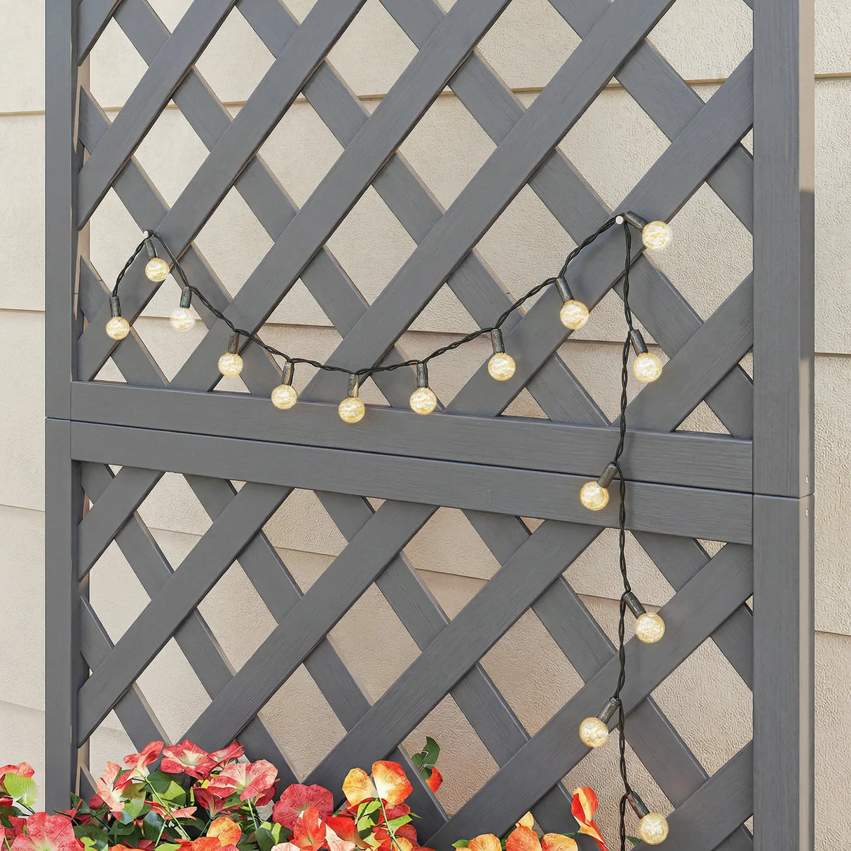 Outsunny Wood Planter with Trellis for Climbing Plants, Raised Bed, Planter Box with Drainage Holes to Grow Herbs Flowers, Grey