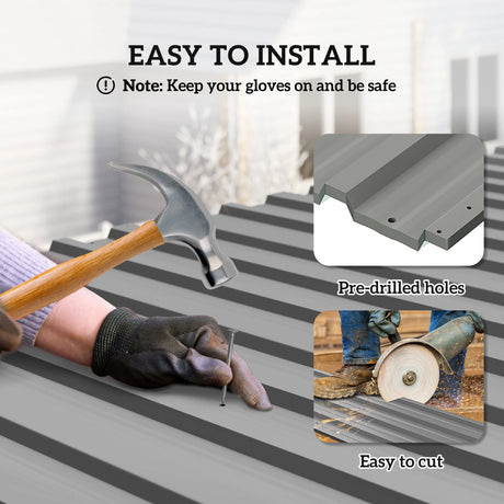 Outsunny Set of 12 Corrugated Steel Roof Sheet Panels - Light Grey