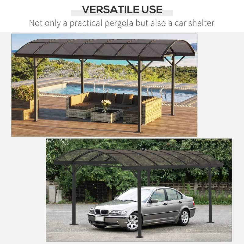 Outsunny 5 x 3(m) Hardtop Gazebo Aluminium Pavilion Carport Garden Shelter Pergola with Polycarbonate Roof, Brown