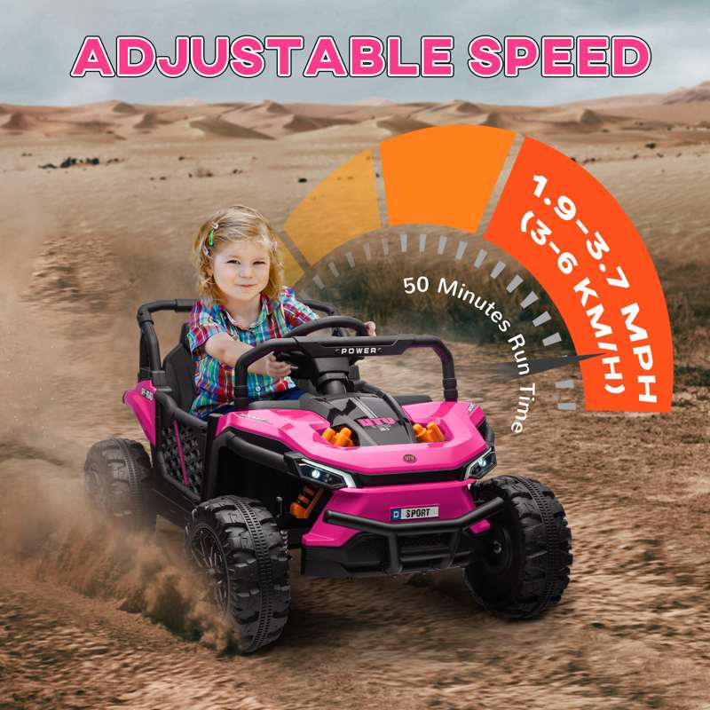 AIYAPLAY 12V Battery Powered Ride on Truck w/ Remote, Four Suspension Wheels, Horn, Lights, Music, USB, for Ages 3-5 Years, Pink