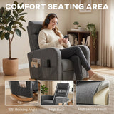 HOMCOM Upholstered Rocking Chair Retractable Footrest Rocker Chair High Back for Living Room Grey