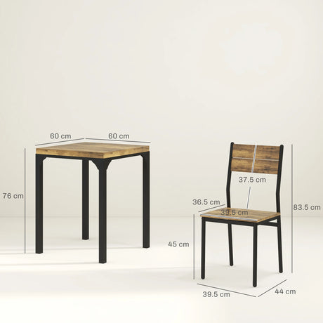 HOMCOM Three-Piece Minimal and Compact Dining Set, Rustic Brown