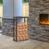 HOMCOM Metal Firewood Log Holder Tall Firewood Rack Indoor Outdoor Fireplace Wood Storage Shelf with Side Rails, Rust-Resistant, Black, 60W x 25D x 100H cm