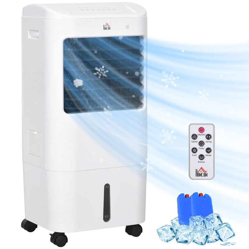 HOMCOM Portable Air Cooler with 15 Litre Water Tank, Oscillation, LED Display, Remote Control, 7.5 Hour Timer, Evaporative Air Cooler Fan with 3 Speeds, 3 Modes, Ice Packs, for Home Office