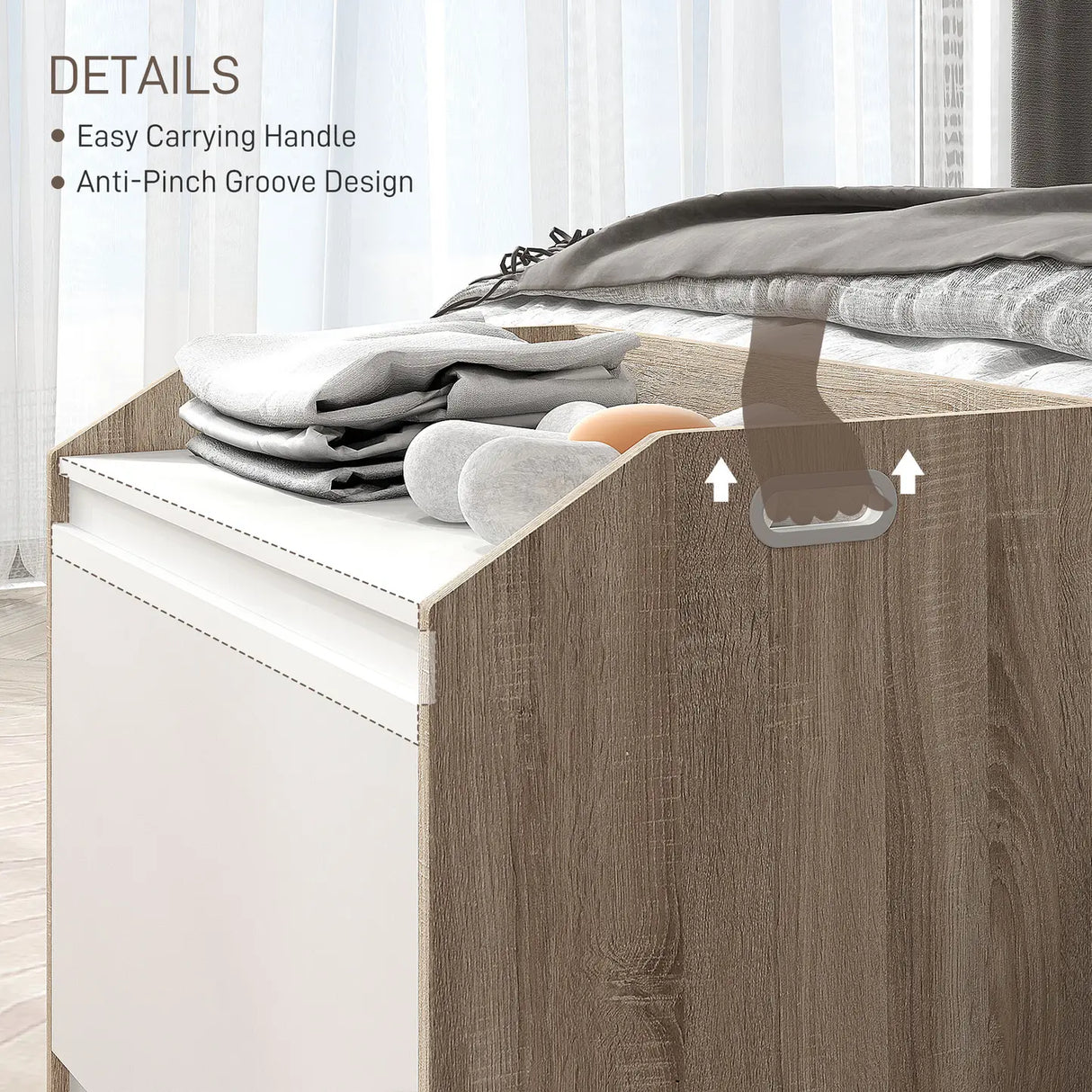 HOMCOM 60 x 35.5cm Storage Ottoman Box, with Top Seat - White