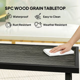 Outsunny Metal Garden Coffee Table, Outdoor Side Table with SPC Woodgrain Tabletop for Outside, 100 x 52 x 46cm, Dark Grey