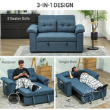 HOMCOM Pull Out Sofa Bed, Fabric 2 Seater Click Clack Sofa Bed Settee with 2 Pocket Springs, Convertible Sofa Couch with Pillows and Side Pockets for Living Room, Home Office, Blue