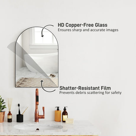 HOMCOM 50 x 70cm Arched Home Mirror - Black