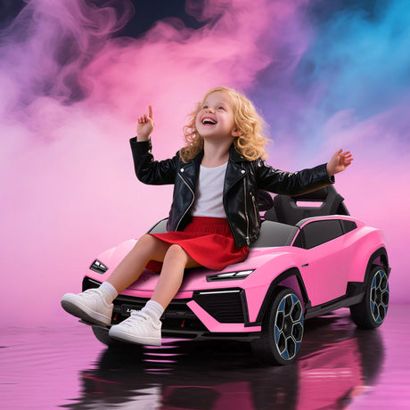 AIYAPLAY 12V Licensed Lamborghini Electric Cars for Kids, Ride On Car with Remote Control for 3-6 Years Old, Pink