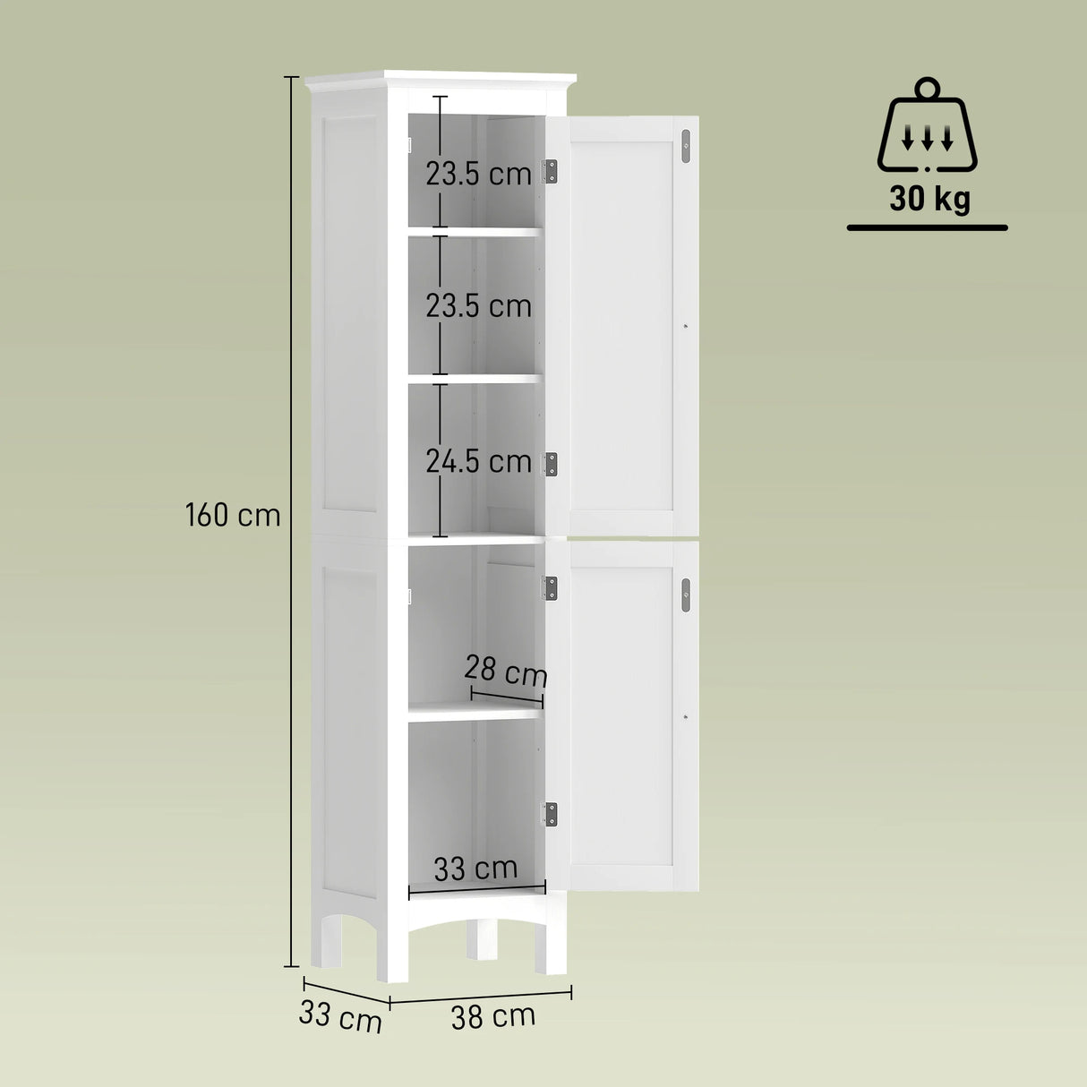 kleankin Tall Bathroom Storage Unit, Slim Bathroom Cabinet with Adjustable Shelves and Double Door, White