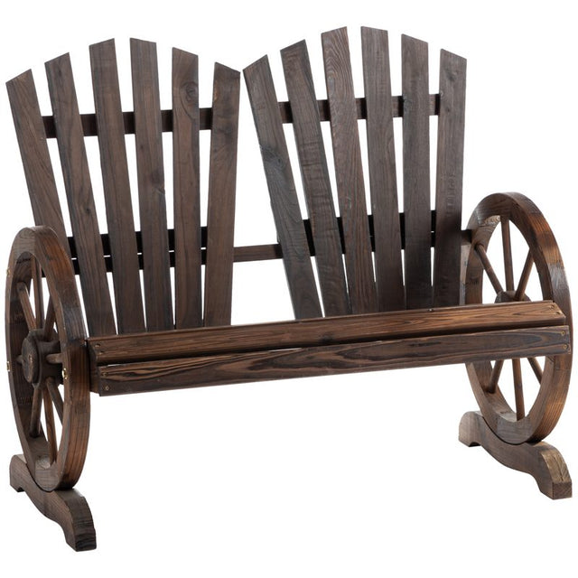 Outsunny Fir Logs Love Seats with Wheel-Shaped Armrests, Large Load-Bearing Chair, Natural Wood Grain