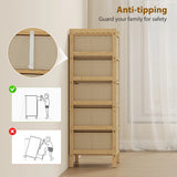 HOMCOM Chest of Drawers, 5 Fabric Drawers Narrow Dresser with Bamboo Frame, Cream White
