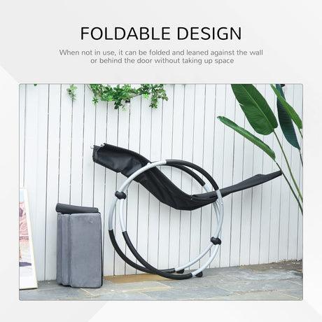 Outsunny Metal Orbital Rocking Chair Folding Lounger Anti-drop with Padded Mat Removable Design 145x74x86cm Black Grey