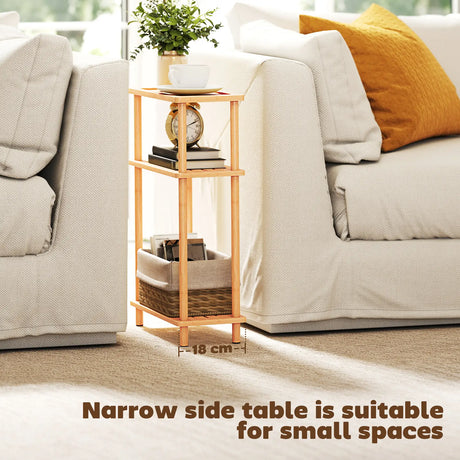 HOMCOM Bamboo Side Table, 3-Tier Slim End Table, Nordic Style, for Living Room, Bedroom, Office, Tool-Free Assembly, Natural Wood Finish