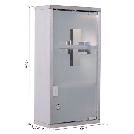 HOMCOM Stainless Steel wall mounted Medicine Cabinet with 2 Shelves + Security Glass Door Lockable 48 cm(H)