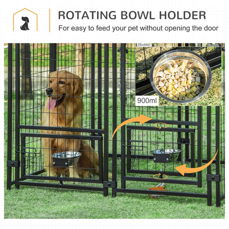 PawHut Outdoor Dog Kennel with Rotating Bowl Holders, Water and UV-Resistant Cover, for Medium, Small Dogs, Red